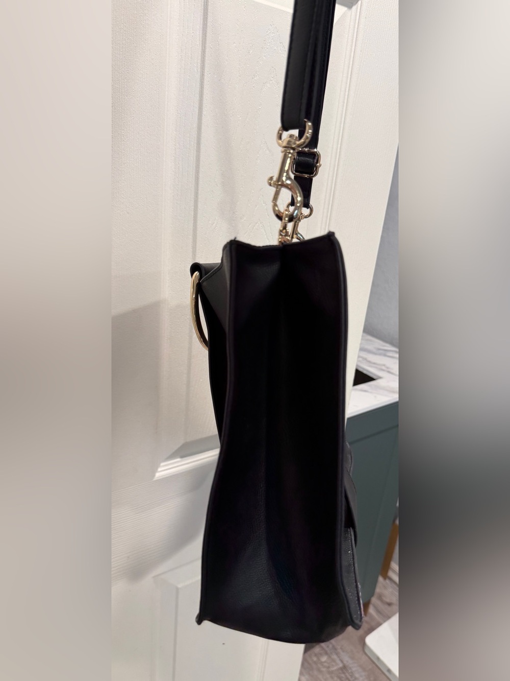 BP Nordstrom Black Faux Leather Metal Ring Crossbody Bag Purse - Picture 10 of 12